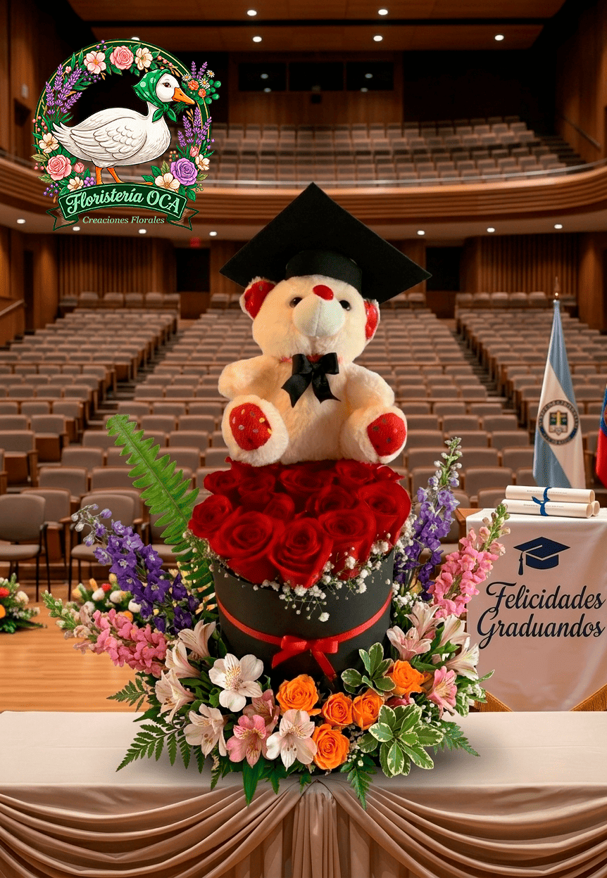 Caja de Rosas de Grado con Peluche