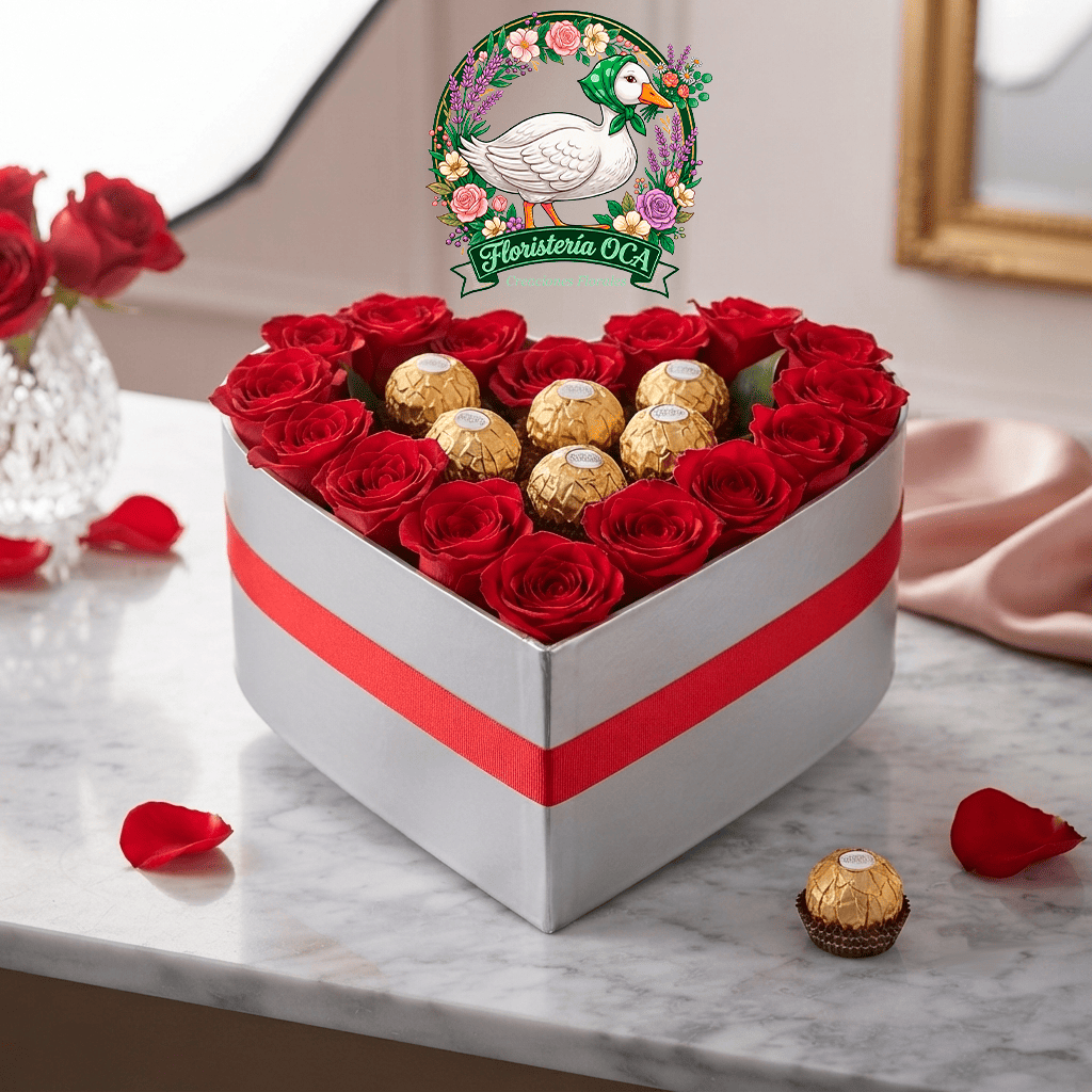 Caja Corazón con Rosas y Chocolates